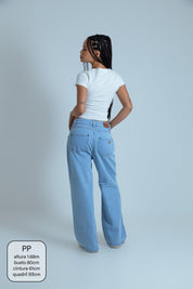 calça jeans ajustável wide light blue