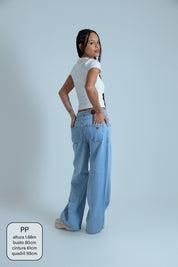 calça jeans ajustável wide light blue