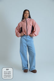 calça jeans ajustável wide light blue