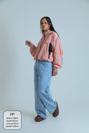 calça jeans ajustável wide light blue