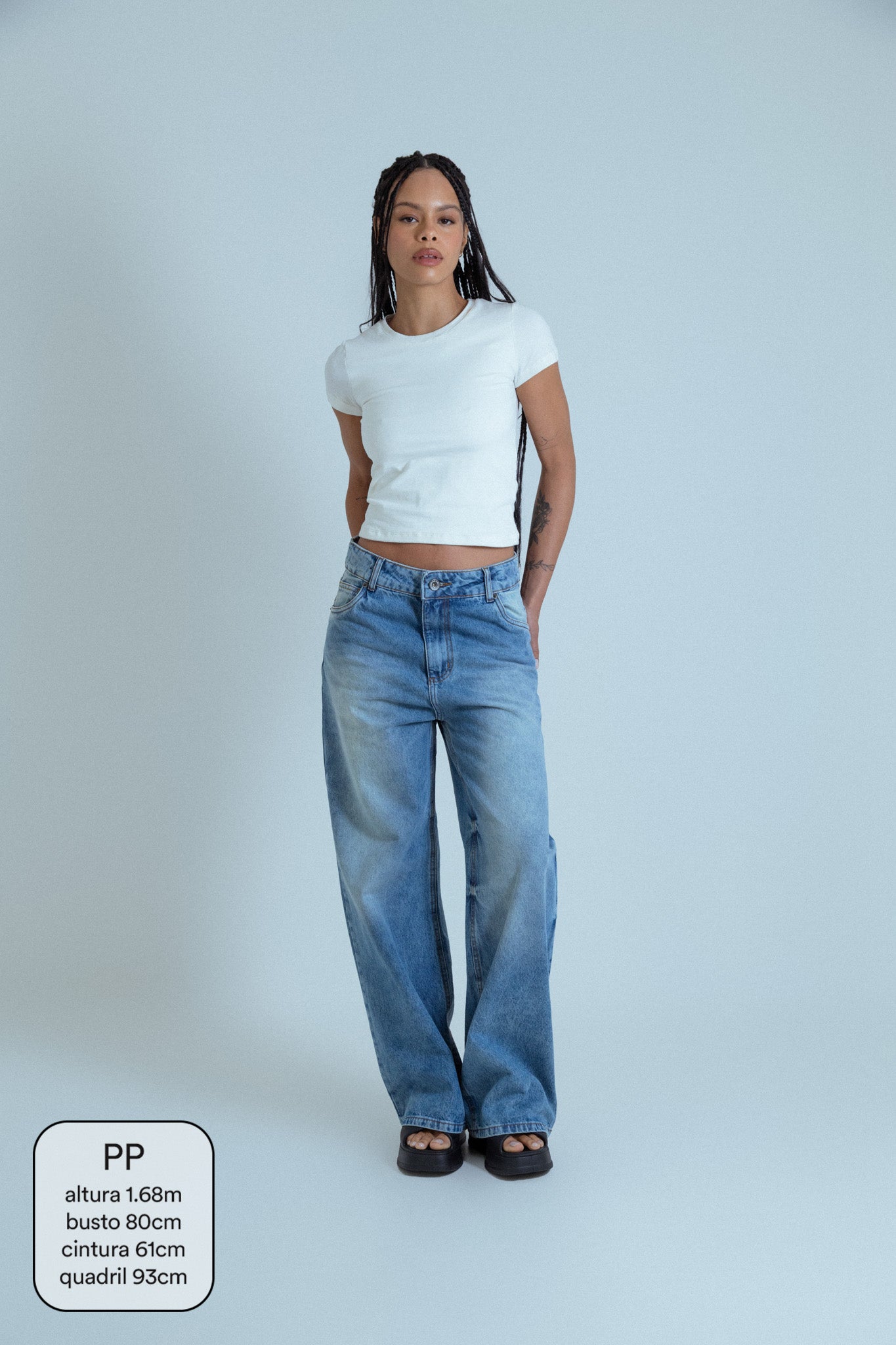calça jeans ajustável wide acid wash