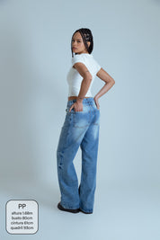 calça jeans ajustável wide acid wash