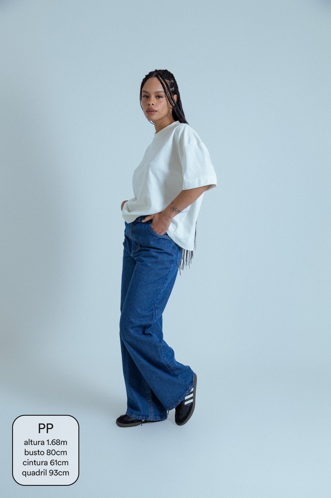 calça jeans ajustável wide denim blue