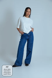 calça jeans ajustável wide denim blue