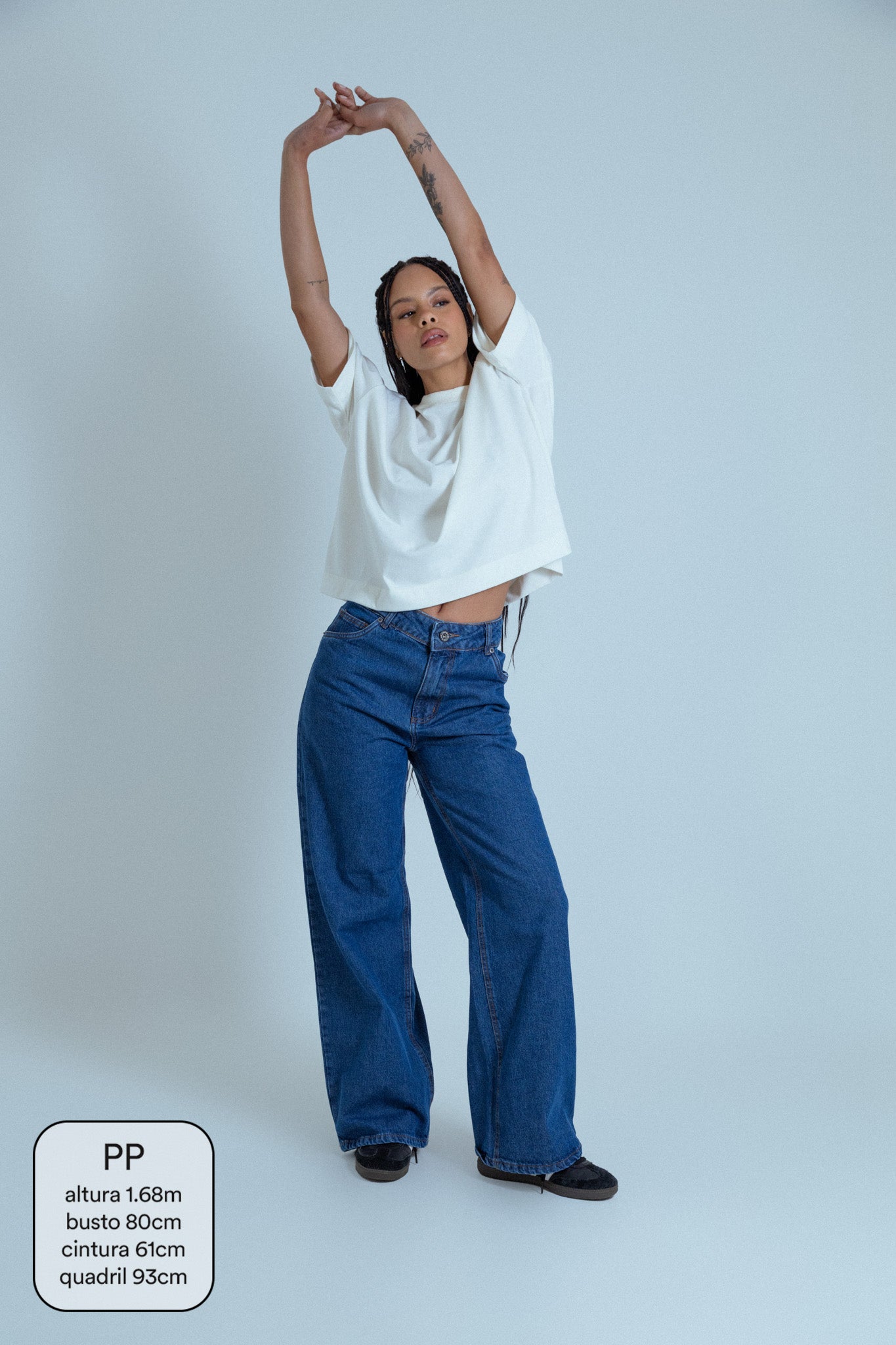 calça jeans ajustável wide denim blue