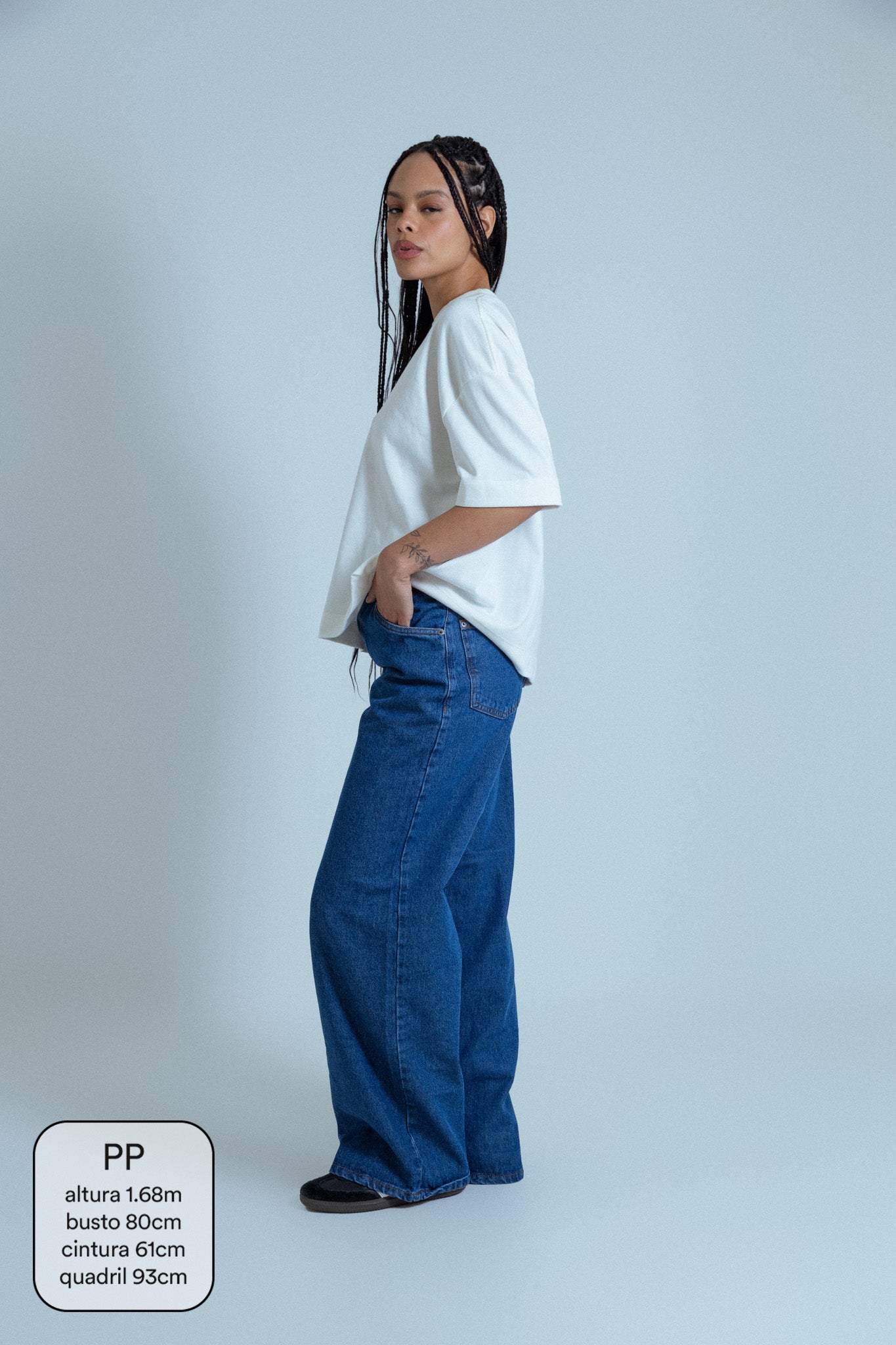 calça jeans ajustável wide denim blue
