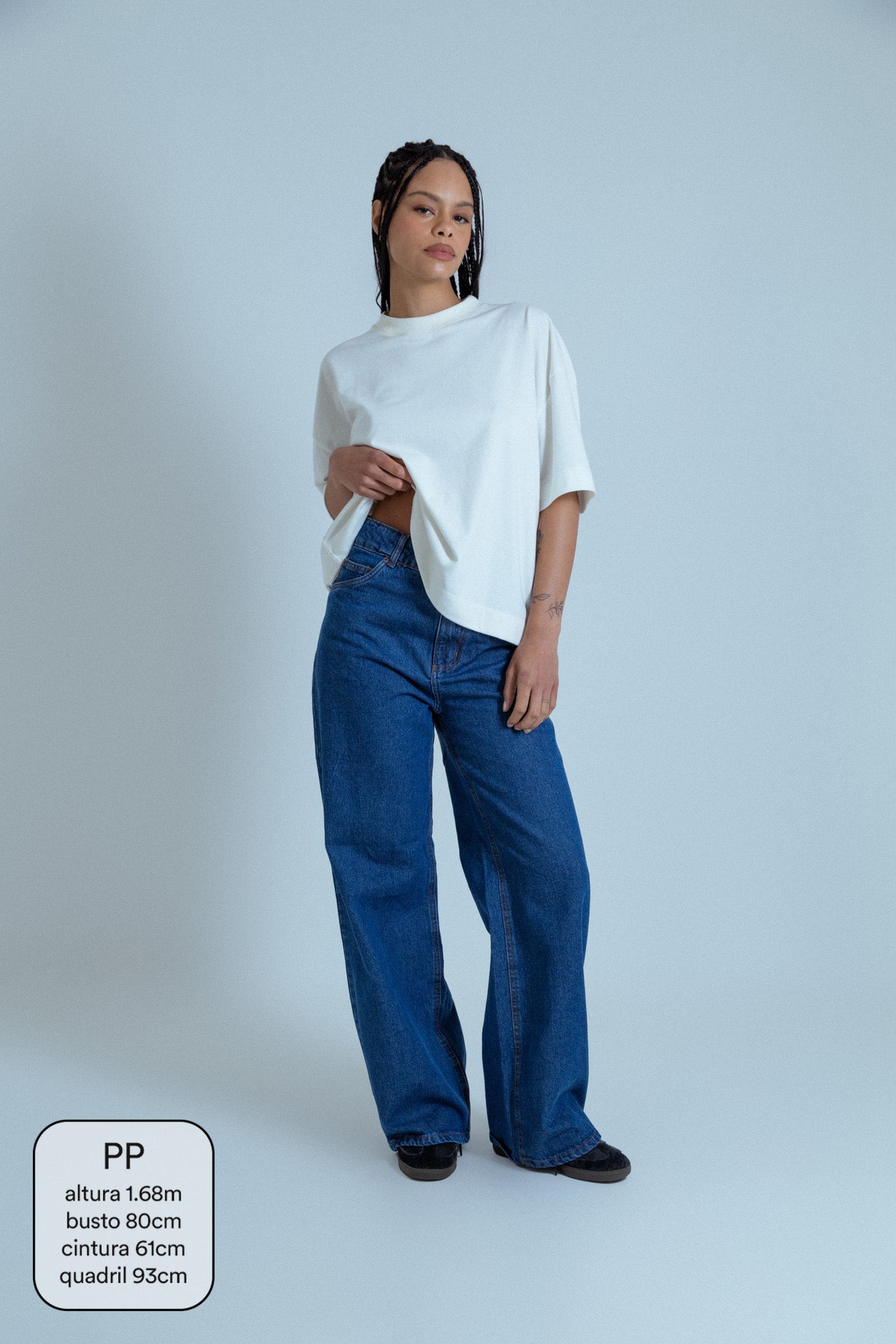 calça jeans ajustável wide denim blue