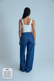 calça jeans ajustável wide denim blue