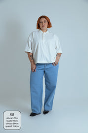 calça jeans ajustável mom light blue