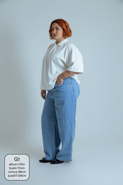 calça jeans ajustável mom light blue