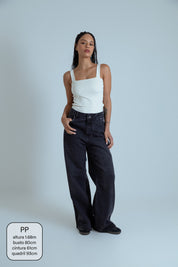 calça jeans ajustável wide midnight black