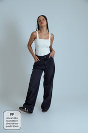 calça jeans ajustável wide midnight black