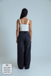 calça jeans ajustável wide midnight black