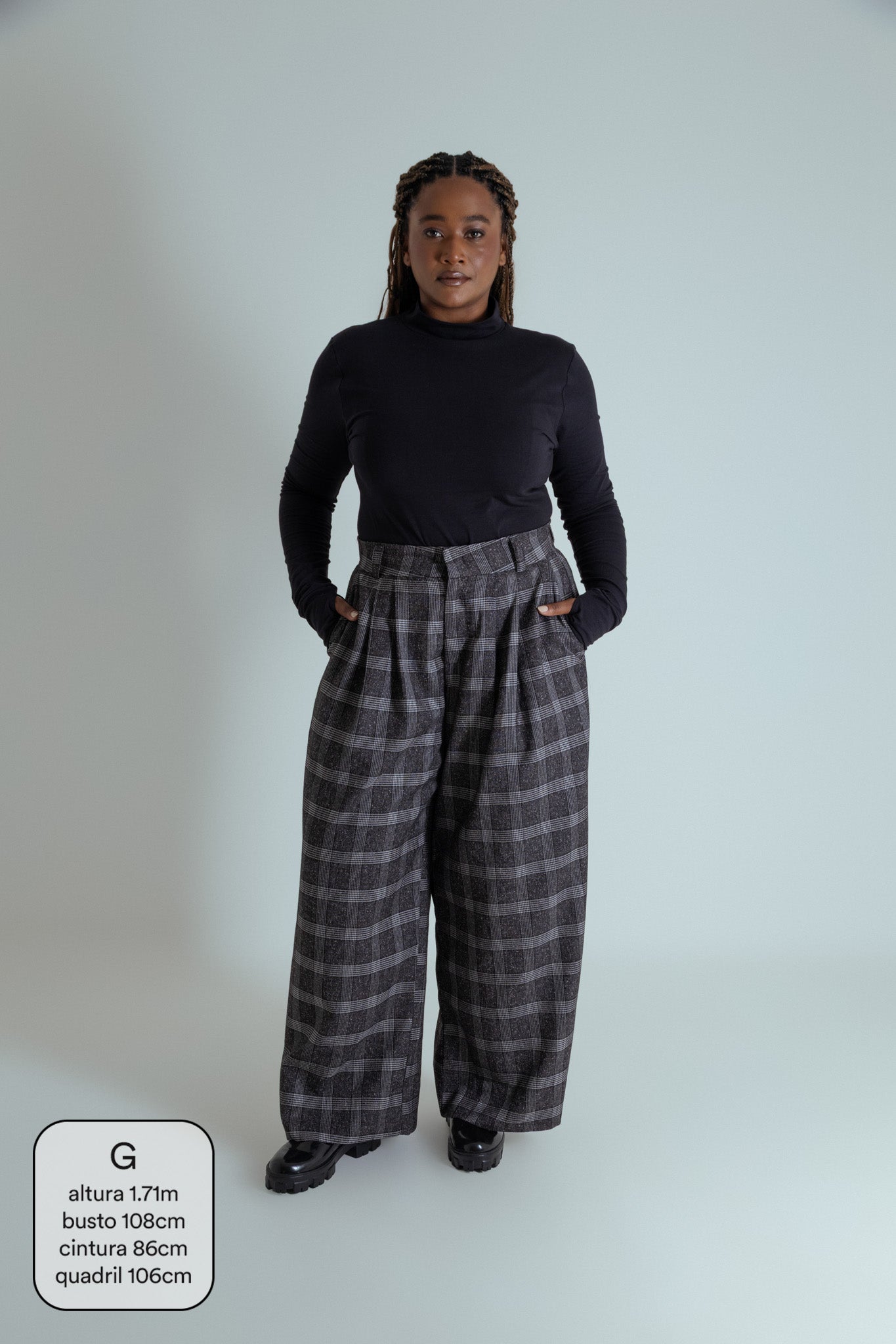 calça alfaiataria ajustável xadrez chefa