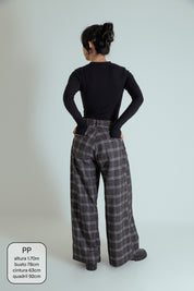 calça alfaiataria ajustável xadrez chefa