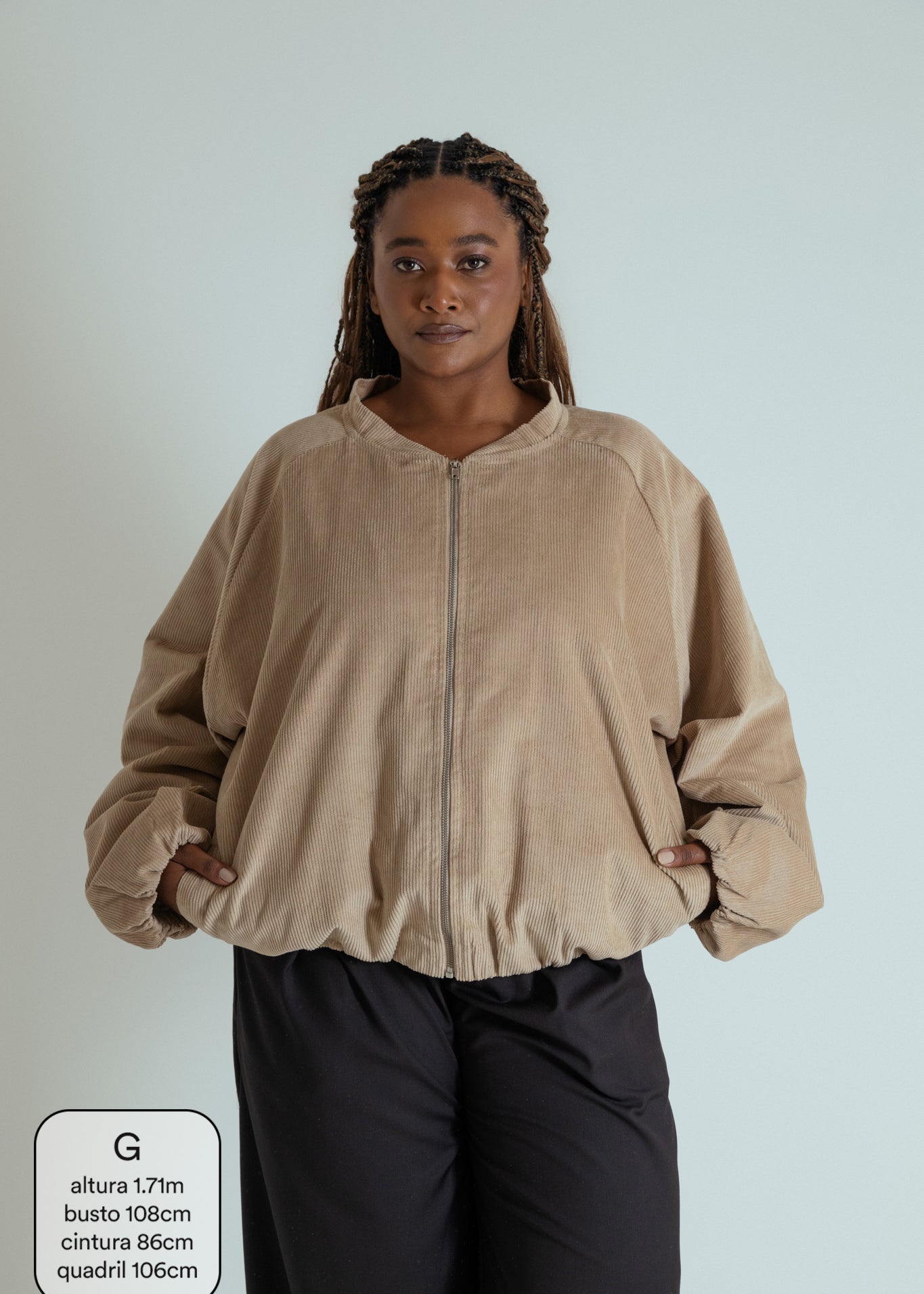 jaqueta bomber canelada oversized