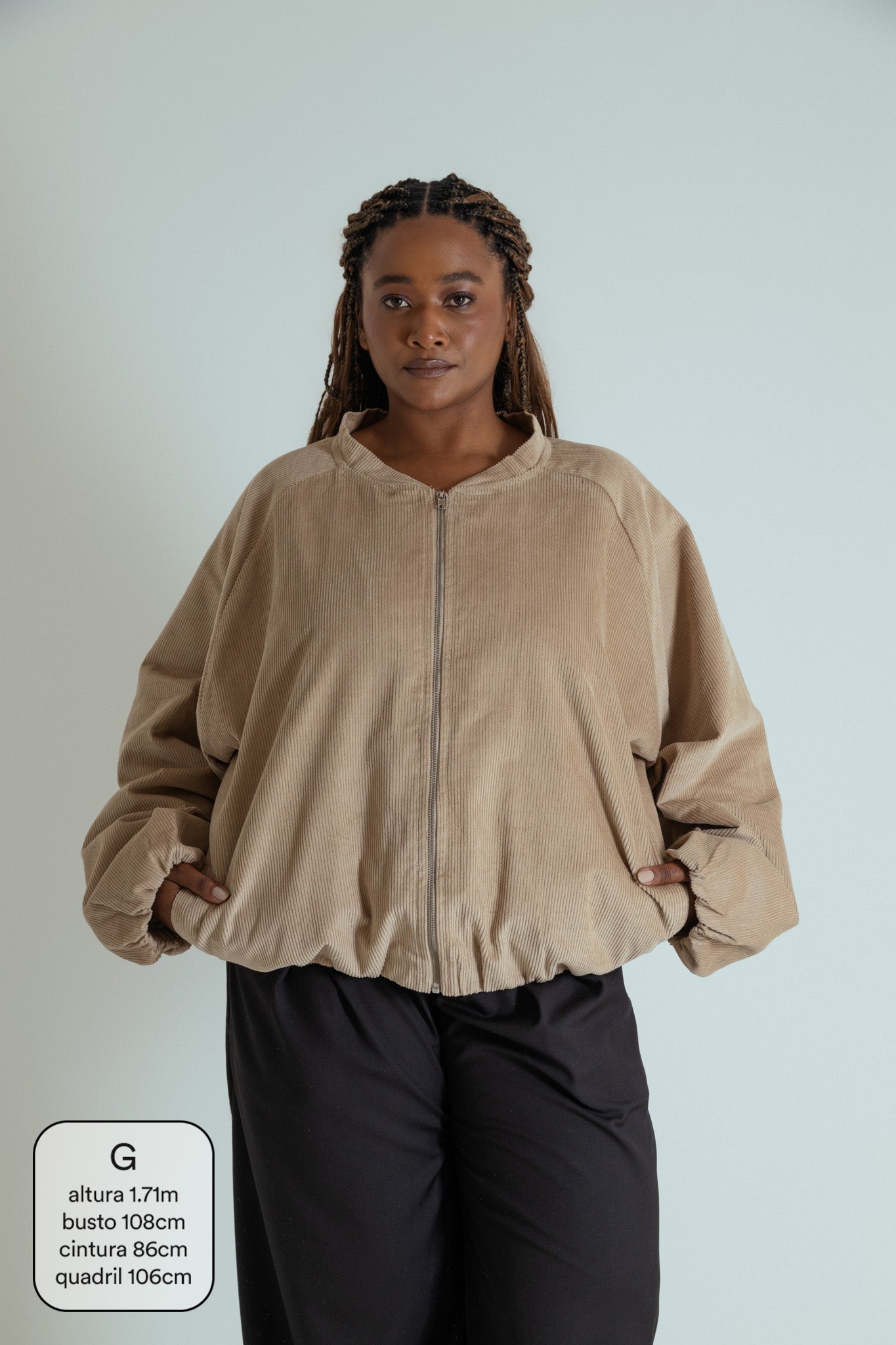 jaqueta bomber canelada oversized