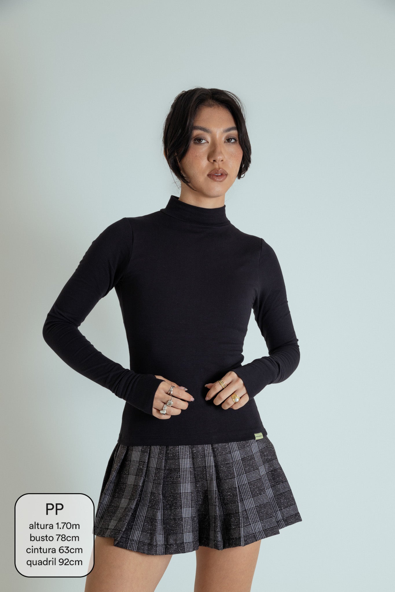 blusa gola alta manga longa dedinho de algodão
