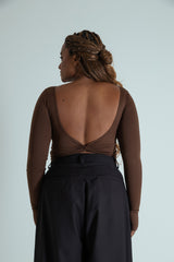 blusa decote costas manga longa dedinho