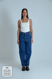 calça jeans ajustável mom denim blue