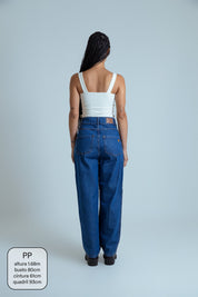 calça jeans ajustável mom denim blue