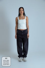 calça jeans ajustável mom midnight black