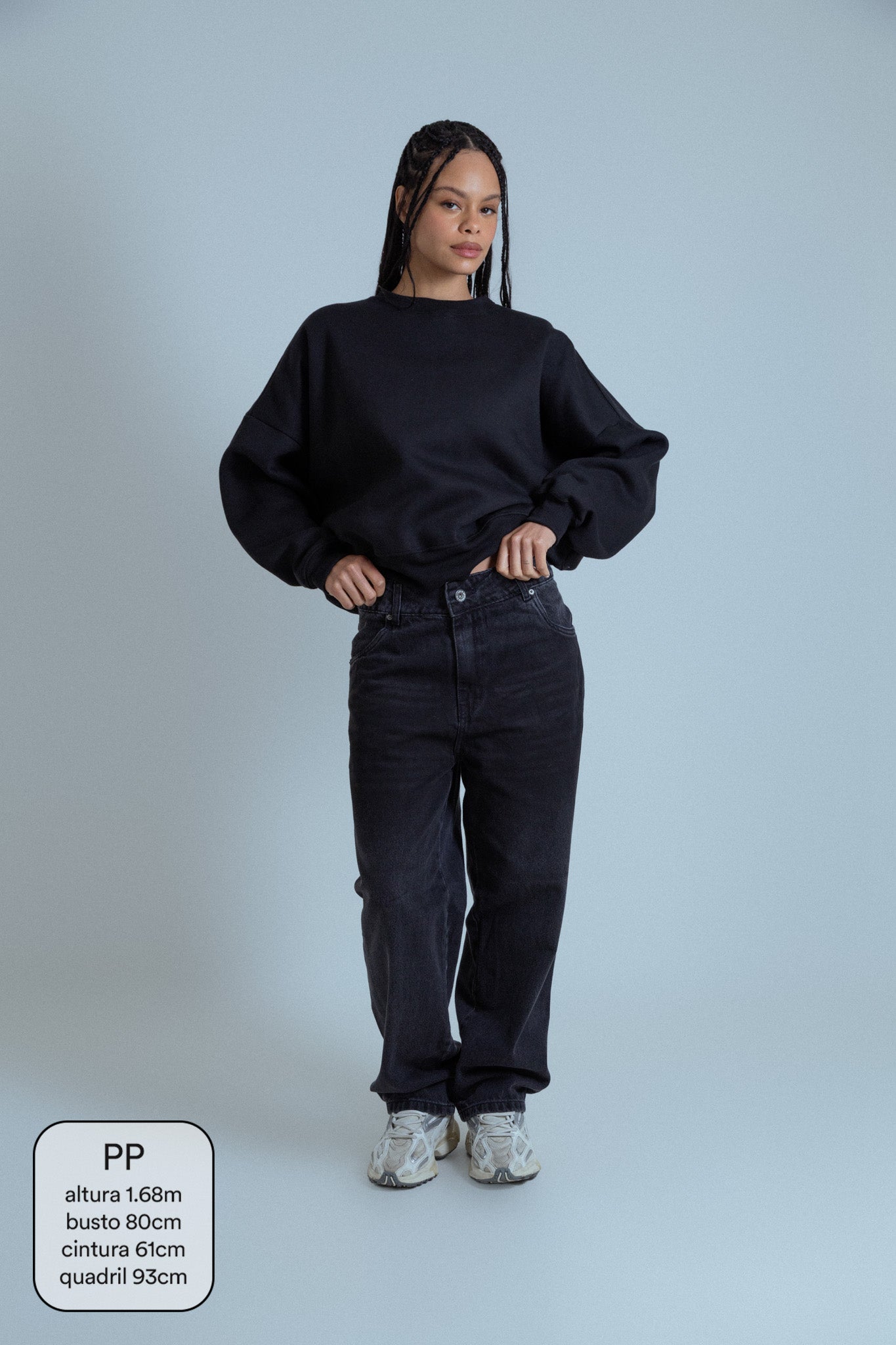 calça jeans ajustável mom midnight black