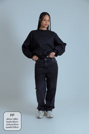 calça jeans ajustável mom midnight black
