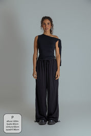 calça franzida com altura ajustável