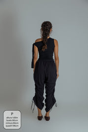 calça franzida com altura ajustável