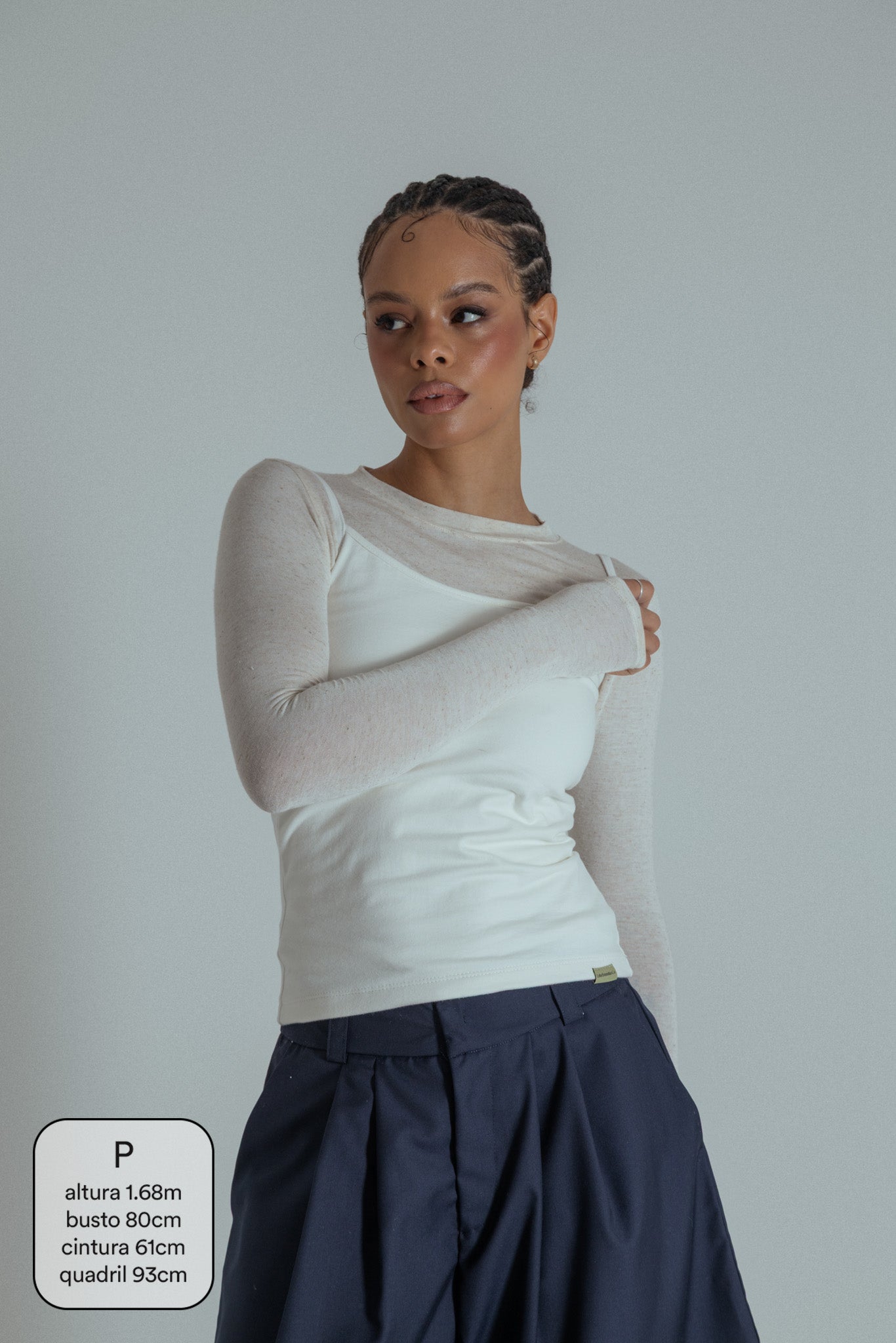 blusa macia manga longa segunda pele