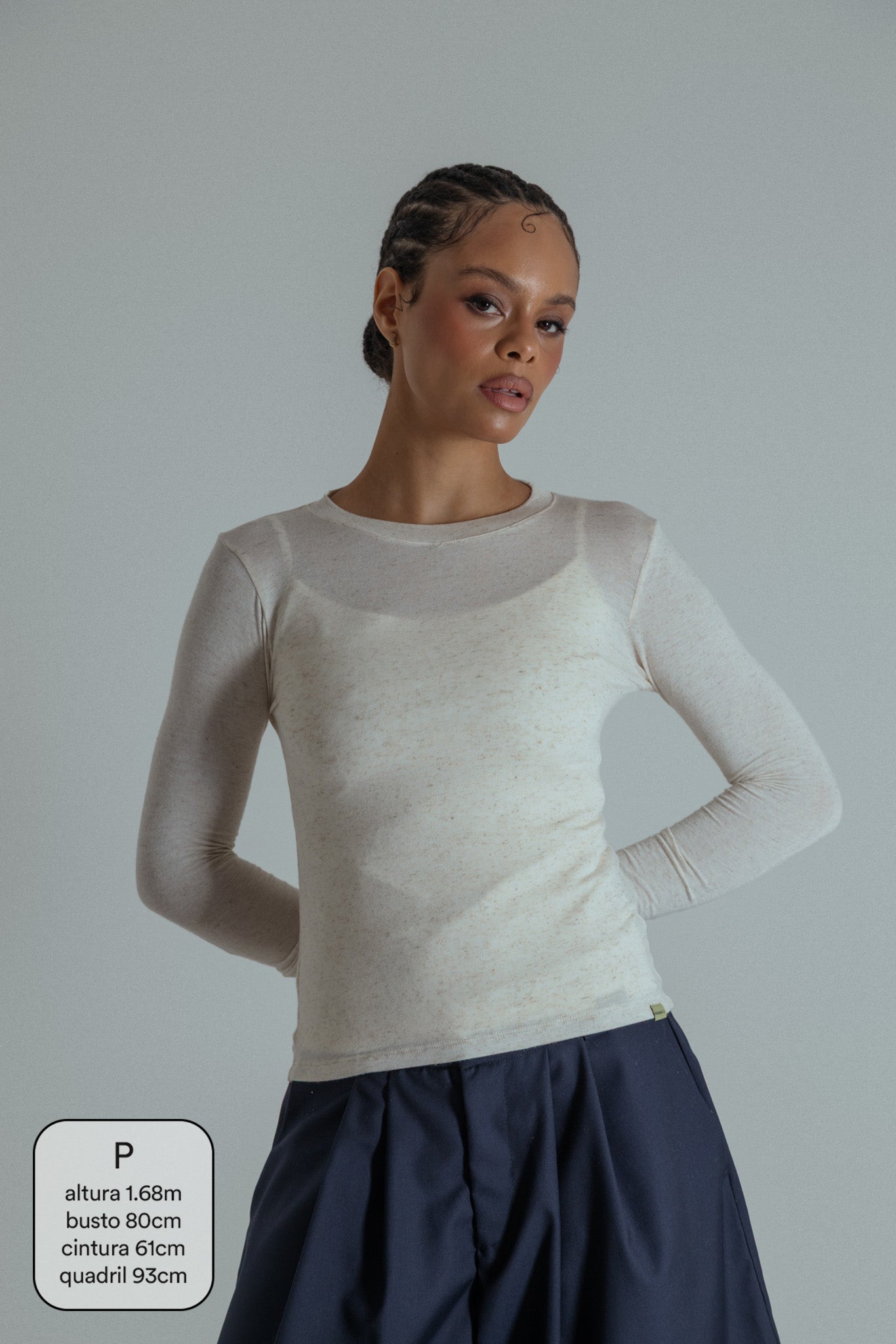 blusa macia manga longa segunda pele