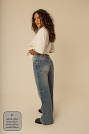 calça jeans ajustável wide acid wash