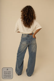 calça jeans ajustável wide acid wash