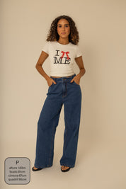 calça jeans ajustável wide denim blue