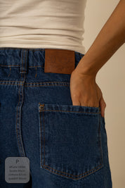 calça jeans ajustável wide denim blue