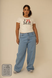 calça jeans ajustável wide light blue