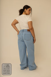 calça jeans ajustável wide light blue