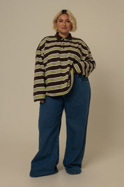 calça jeans ajustável wide denim blue