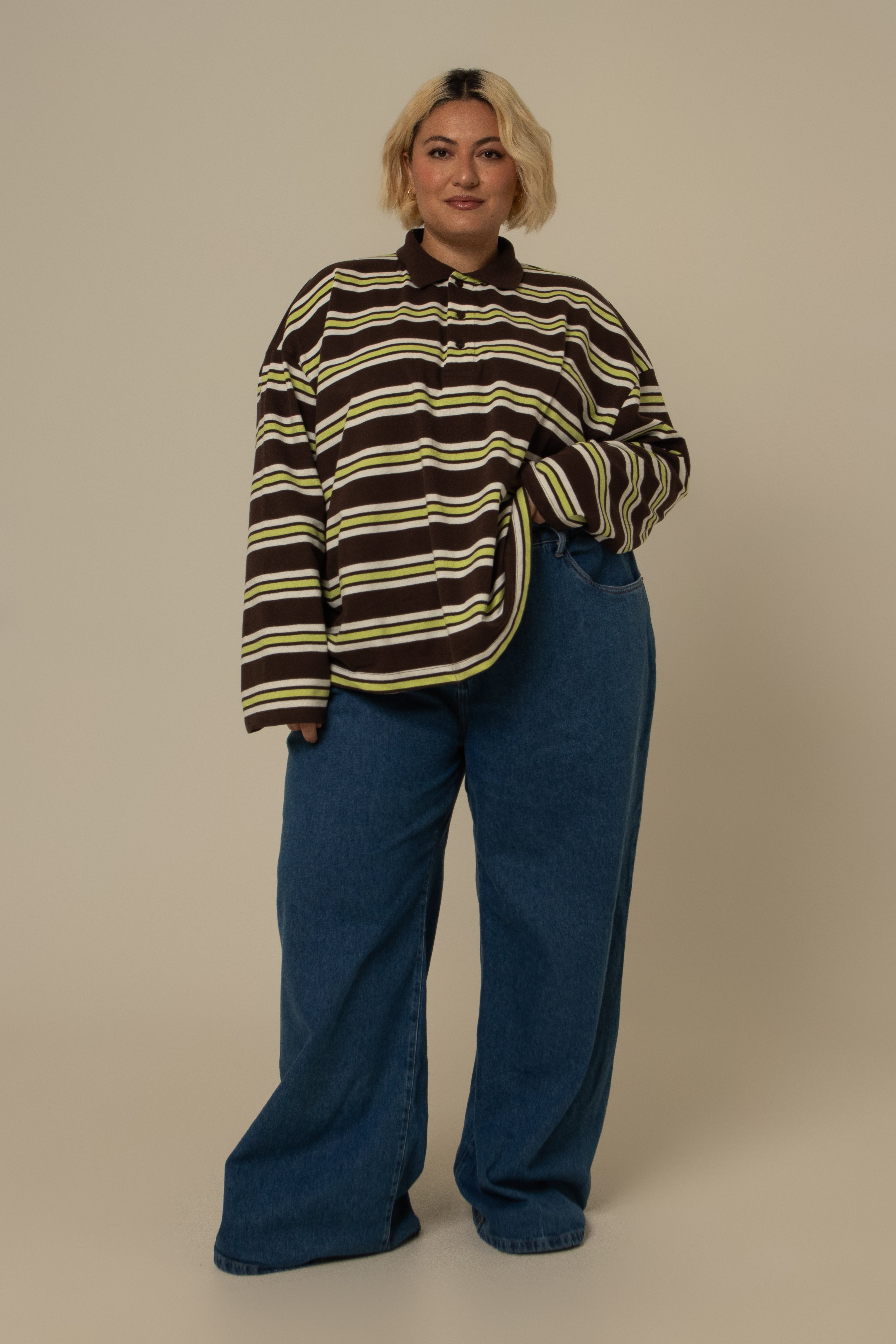 calça jeans ajustável wide denim blue