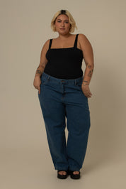 calça jeans ajustável mom denim blue 1.0