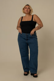 calça jeans ajustável mom denim blue 1.0