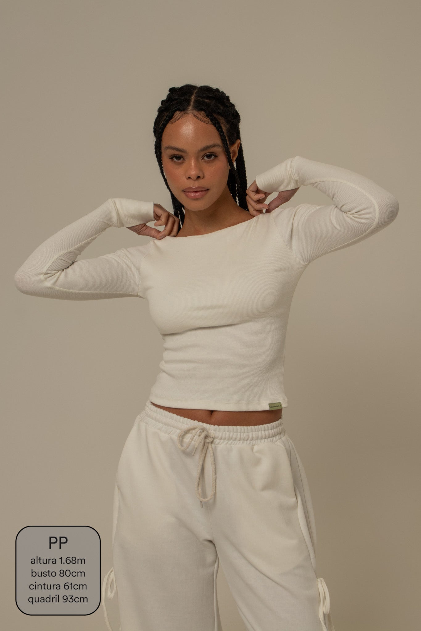 blusa manga longa cozy canelada com top embutido