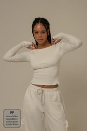 blusa manga longa cozy canelada com top embutido