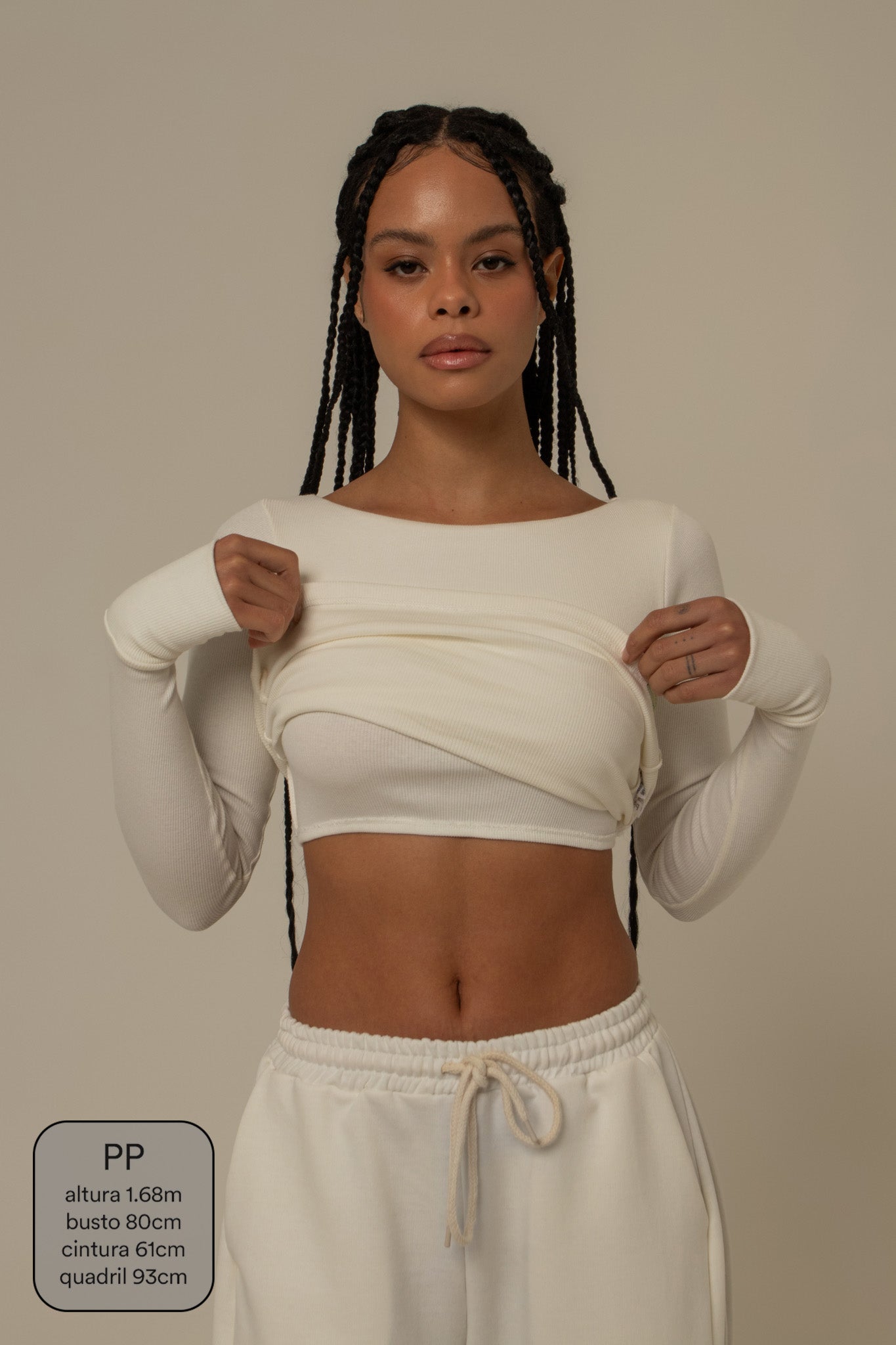 blusa manga longa cozy canelada com top embutido