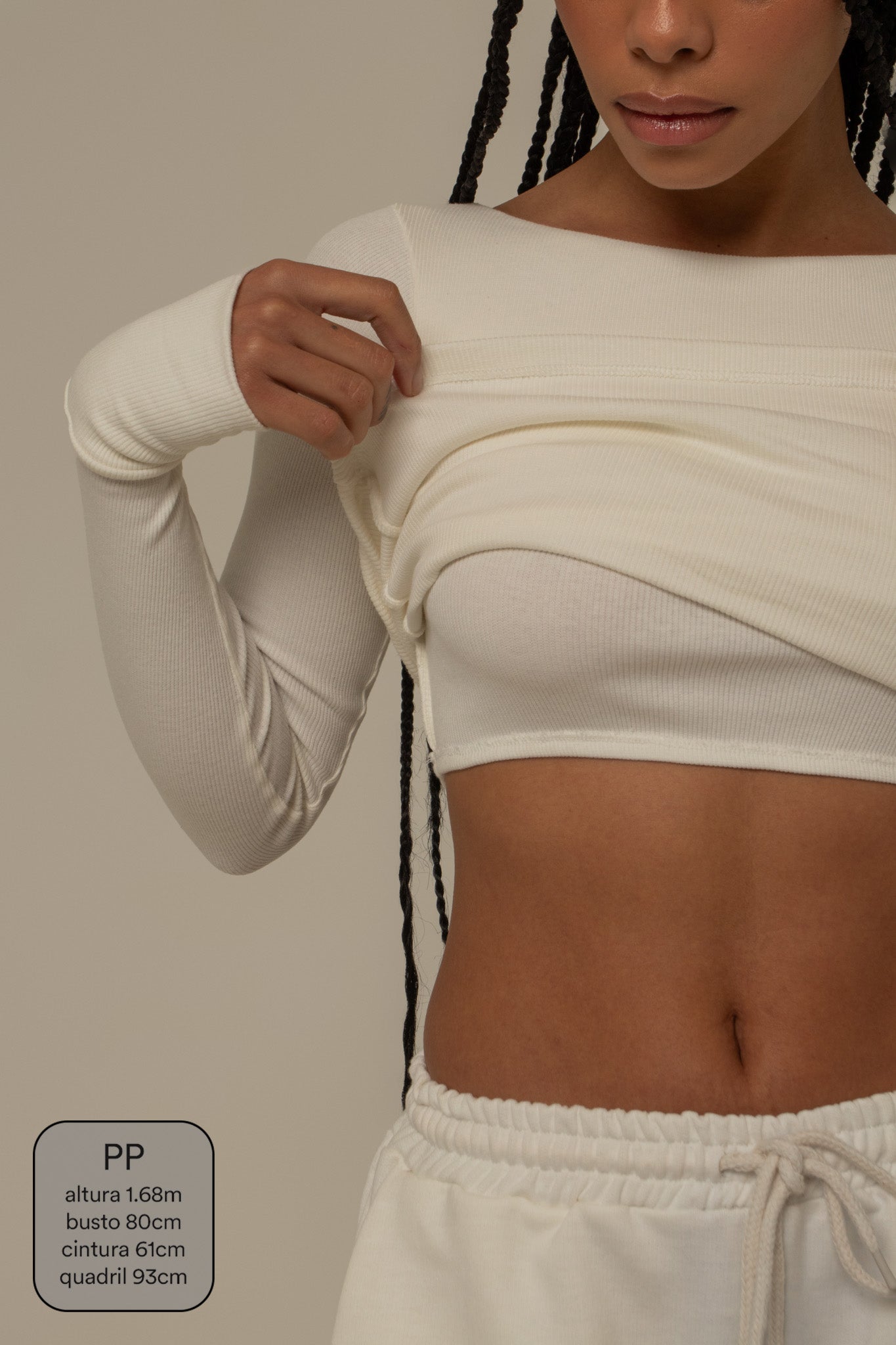 blusa manga longa cozy canelada com top embutido