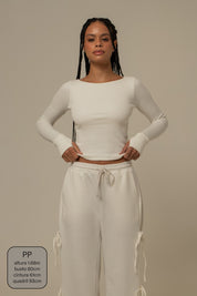 blusa manga longa cozy canelada com top embutido
