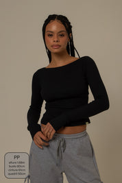 blusa manga longa cozy canelada com top embutido