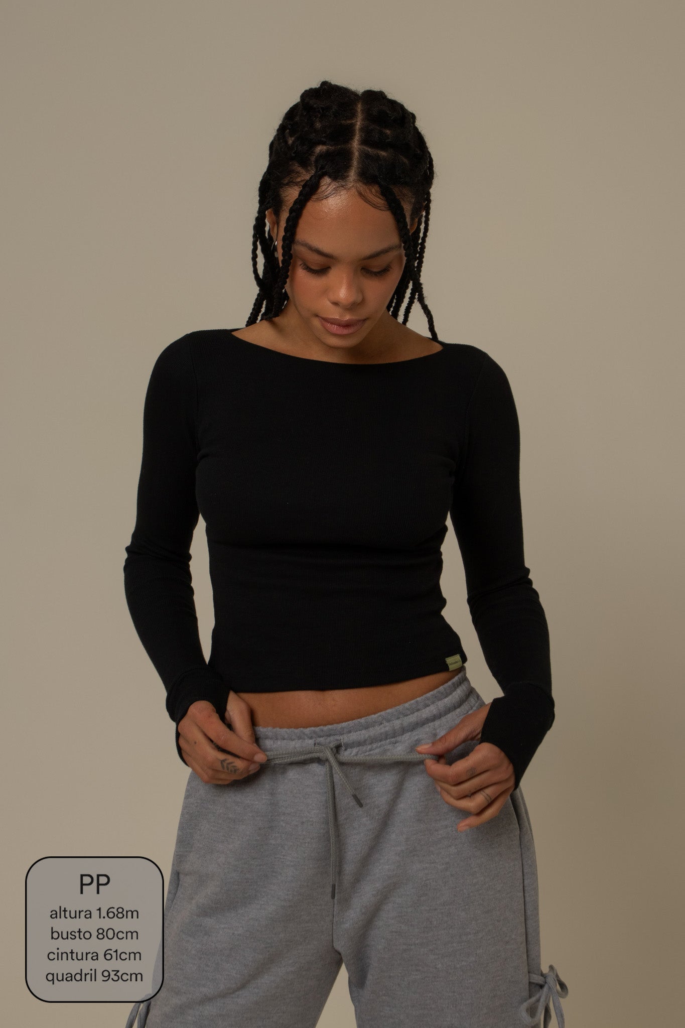 blusa manga longa cozy canelada com top embutido