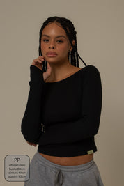 blusa manga longa cozy canelada com top embutido